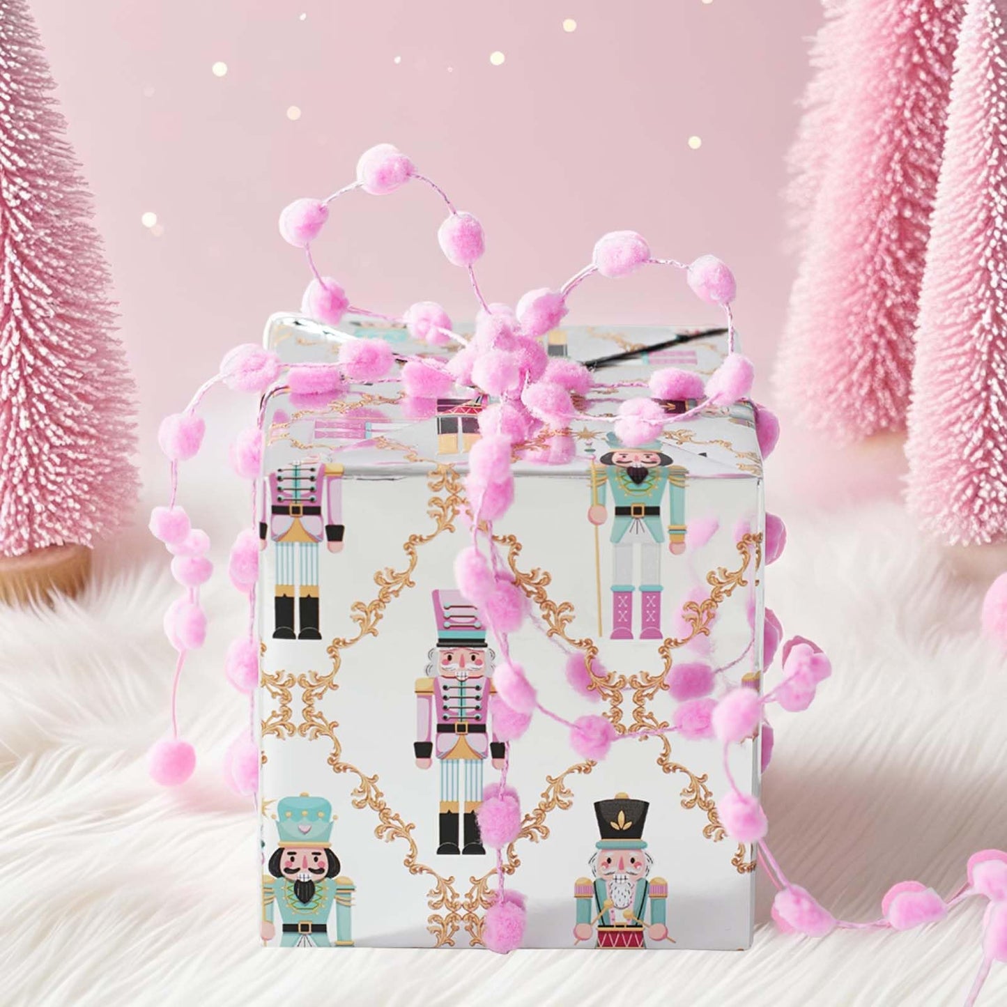 Christmas Foil Wrapping Paper - Mini Roll, Nutcracker Gift Wrap for Christmas, Holiday, Xmas Party Celebration, 17 Inch x 33 Feet