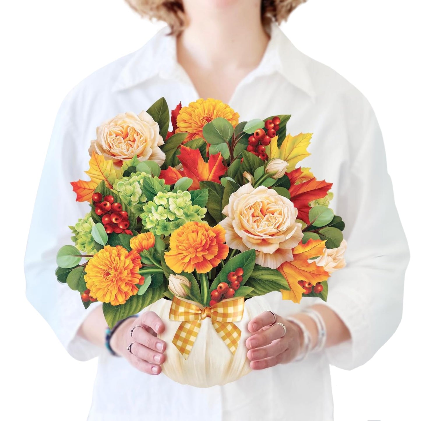 Freshcut Paper Pop Up Cards, Paper Flower Bouquet 3D Popup Greeting Cards with Note Card & Envelope, Birthday Card, Anniversary Card, Get Well Gifts for Women, 12" Pumpkin Spice