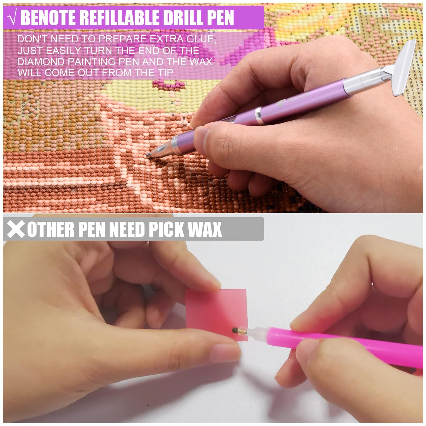 benote Diamond Art Painting Pen Refillable Wax Pen for Diamond Art Kit Accessories Self-Stick Drill Pens with Metal Correction Plate for 5D Craft DIY Nail - B18