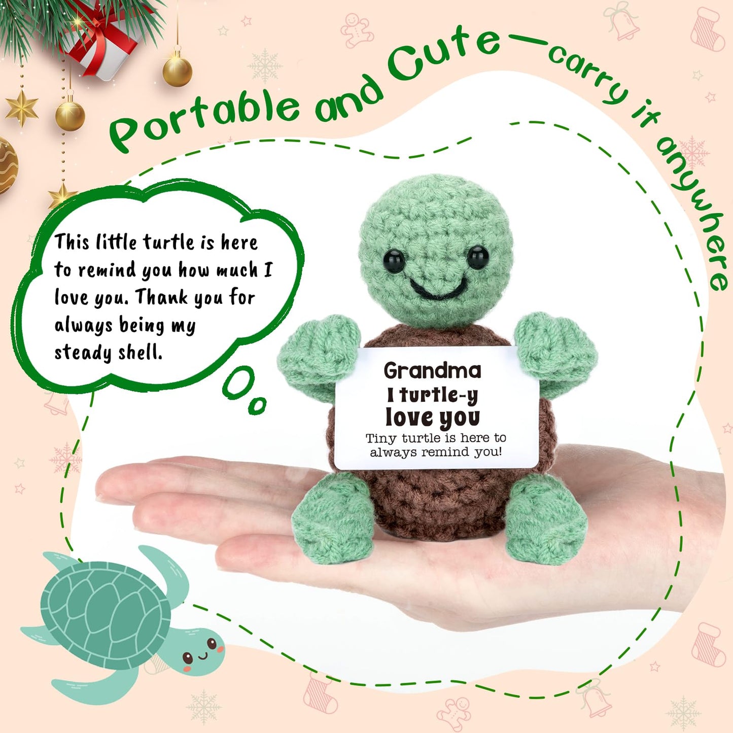 Mini Funny Turtle Grandma Gifts, Easter Mothers Day Birthday Gifts for Grandma from Granddaughter Grandson Grandkids, Nana Gigi Love Small Cute Stuff Things, Handmade Emotional Positive Crochet Turtle