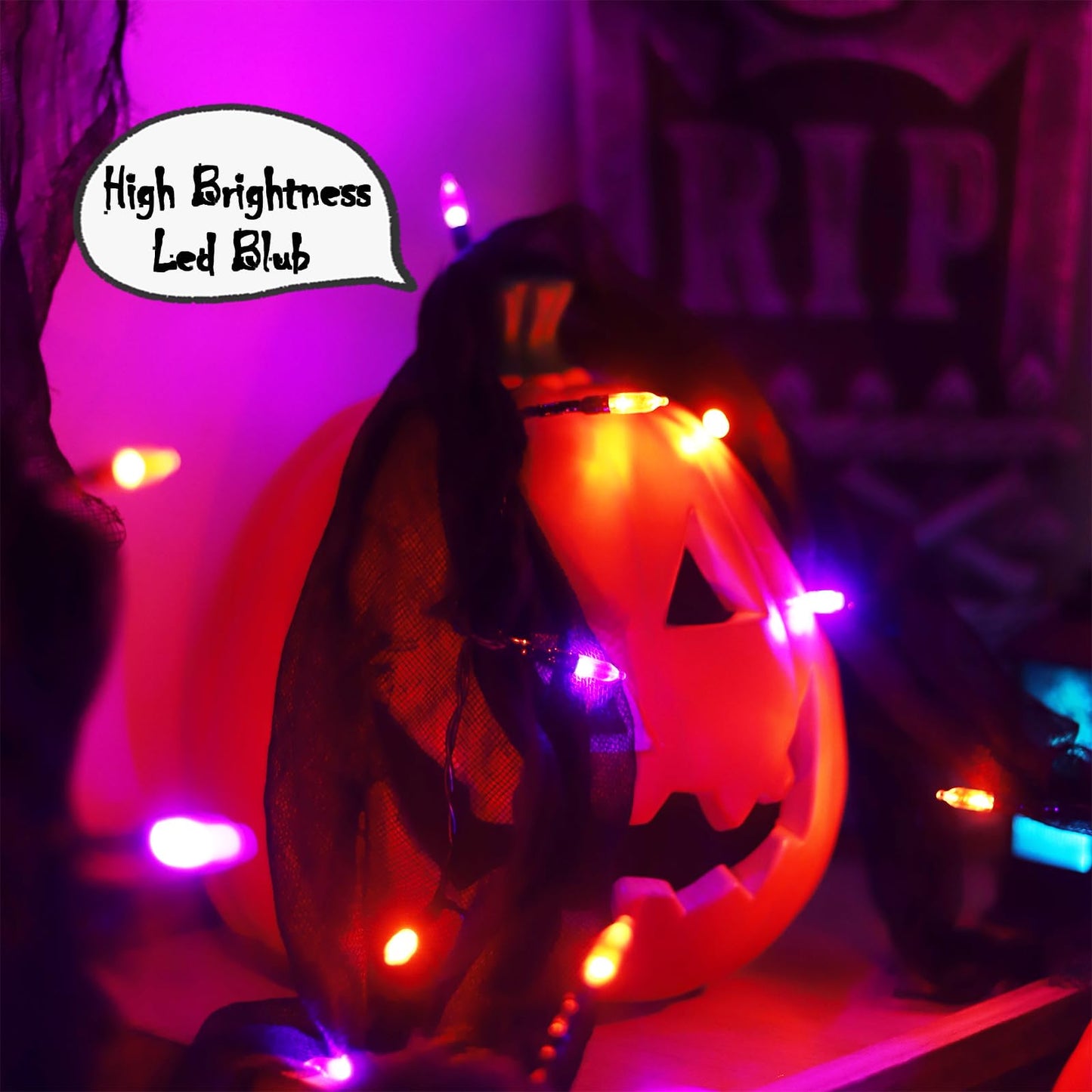 Halloween Decorations String Lights Orange and Purple Indoor 30LED with Black Gauze Timer, 2 Mode Battery Operated 9.9Ft Creepy Cloth Spooky Lights, Gothic Party Room Decor (1PACK)