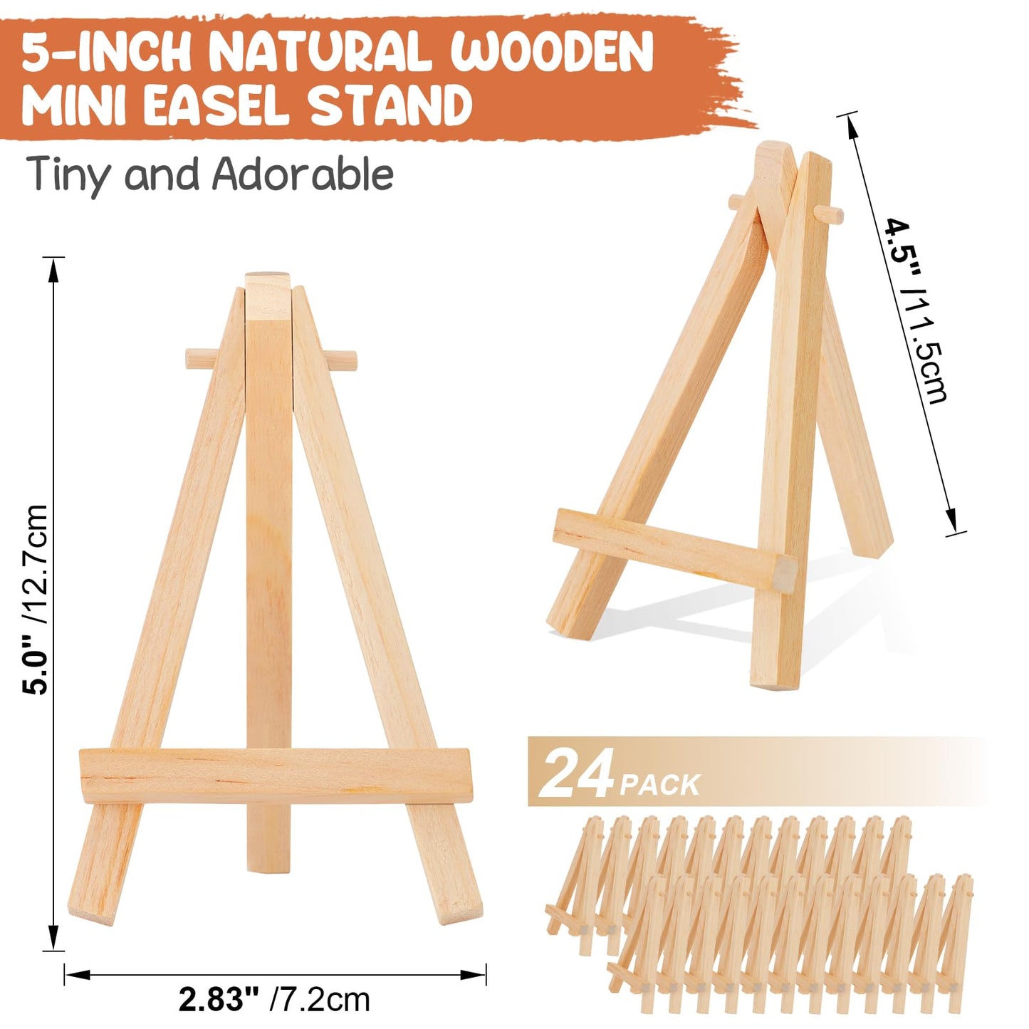 5" Mini Wood Display Easel 24 Pack, Natural Wooden Small Easel Stand for Signs, Small Canvases, Table Display, Pictures, Photos, Wedding Place Cards, Crafts and Other Smaller Projects