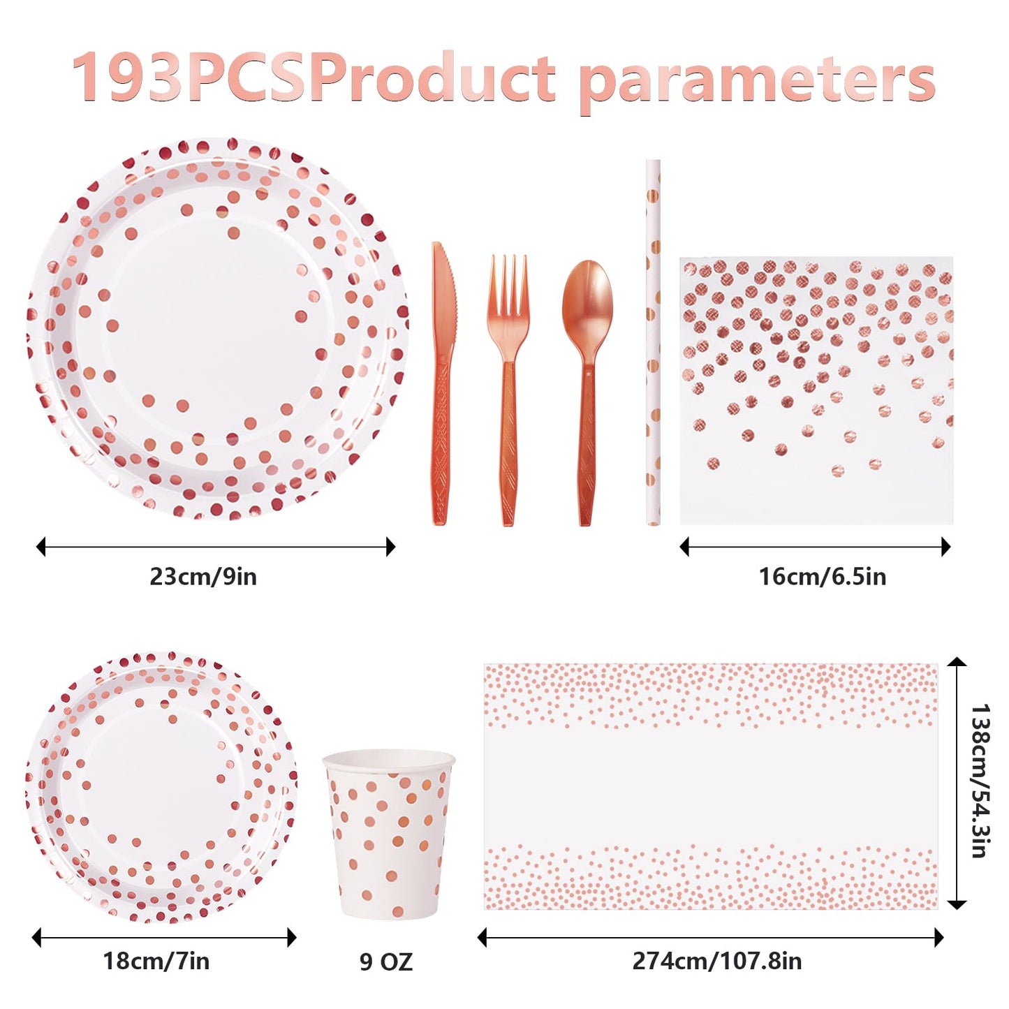 Nkaiso Paper Plates and Napkins Set, 193 Pieces Rose Gold Party Supplies Includes Paper Plates Cups Napkins Straws and Cutlery for Birthday Wedding Holidays Parties Decorations-24 Guests