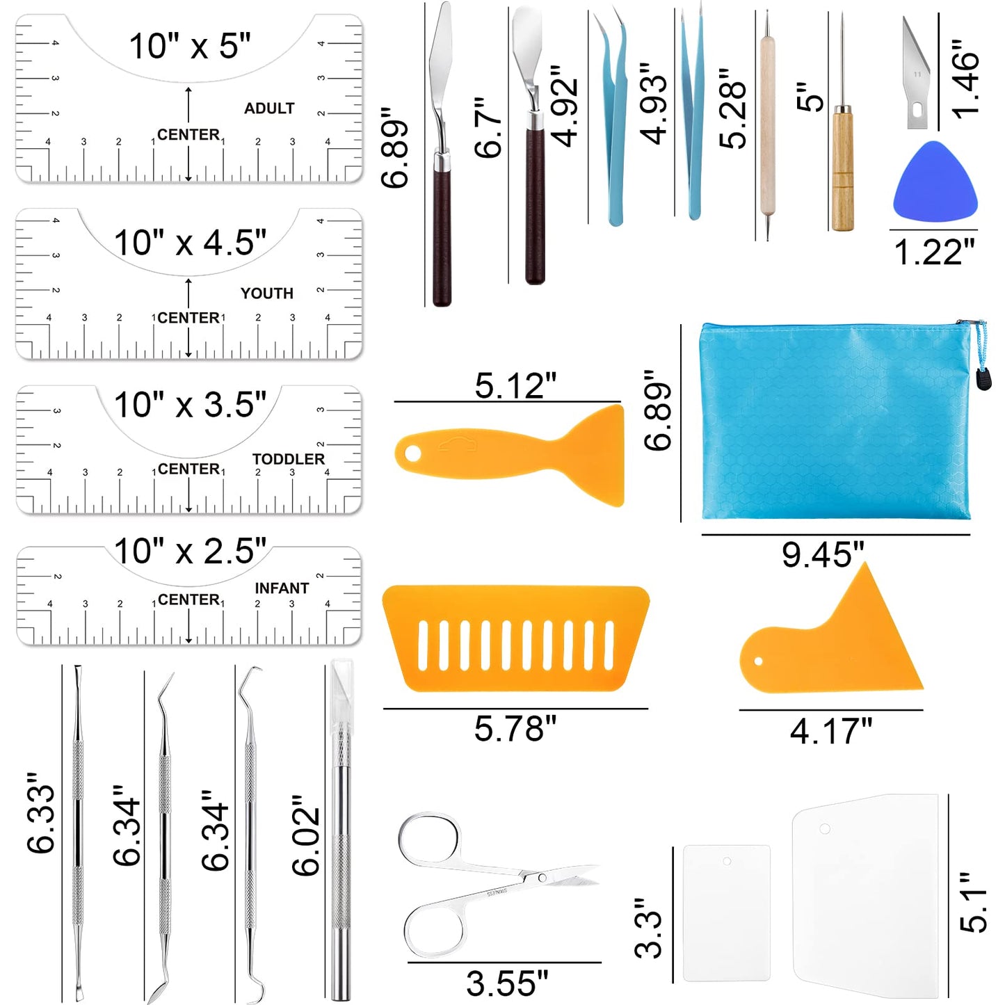 33pcs Vinyl Weeding Tools with T-Shirt Ruler Guide,Craft Tools Set for DIY Heat Transfer Printing, Weeding Vinyl,Silhouettes,Scrapbooking,Lettering, Cutting, Splicing.