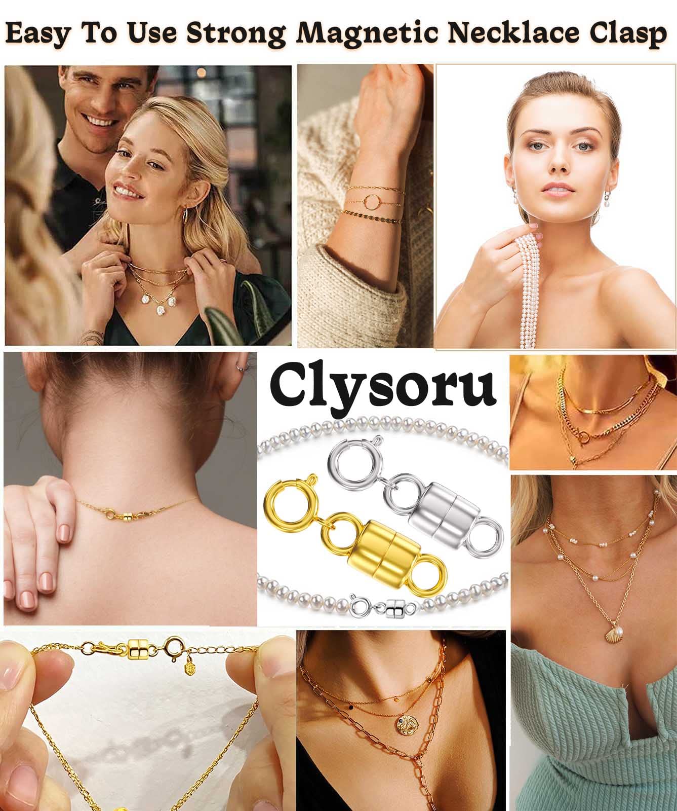 Clysoru Magnetic Necklace Clasps and Closures 14k Gold and Silver Beads Chain Extender Necklaces Bracelet Safety Magnetic Locking Jewelry Clasp Converter(3 Gold+3 Silver)