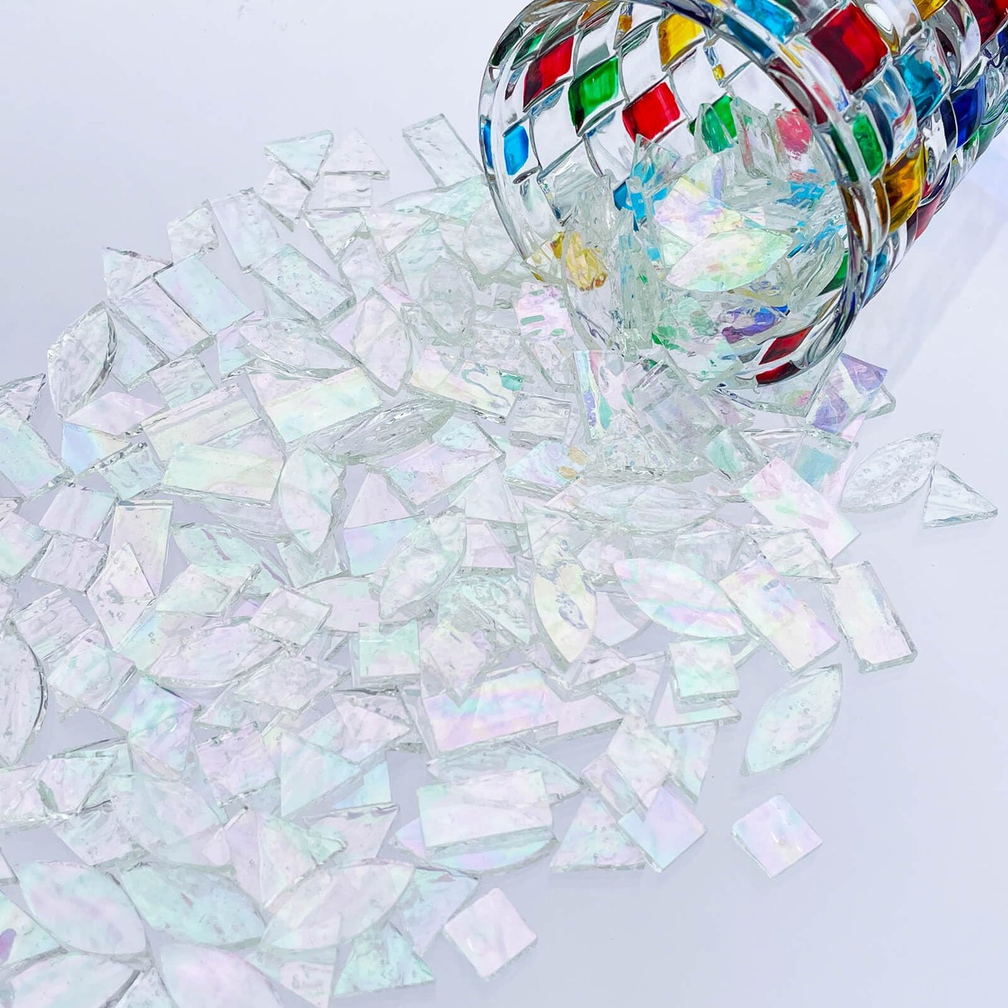 LITMIND Iridescent Texture Transparent Stained Glass Mosaic Tiles for Crafts - 240 Pieces, 5 Shapes Mixed (Rectangle, Triangle, Rhombus, Square, Leaf) - Ideal for Mosaic Making Projects and Beginners