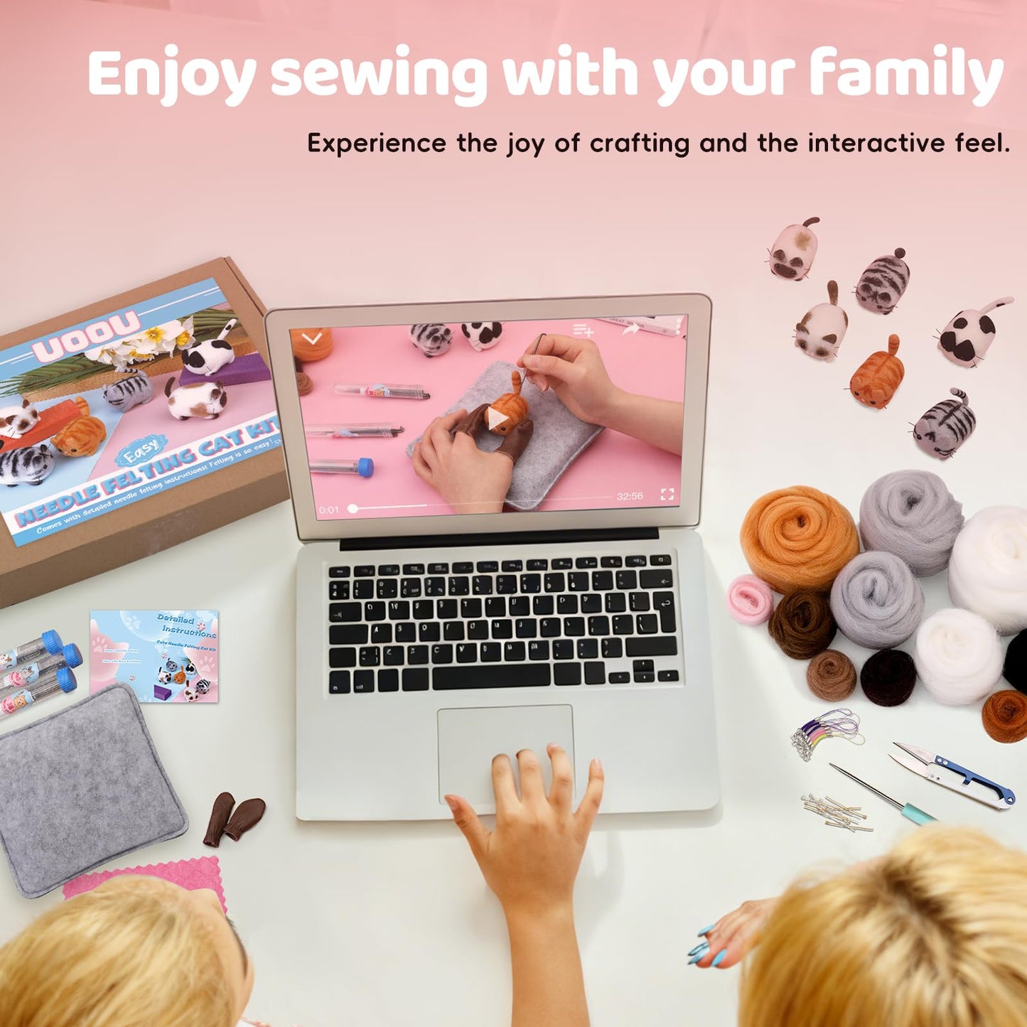 Needle Felting Beginners Kit with Box,Needles Felting Supplies with 24Pcs Felting Needles,Felting Pad,Wool Roving,DIY Needle Felting Cat Dolls