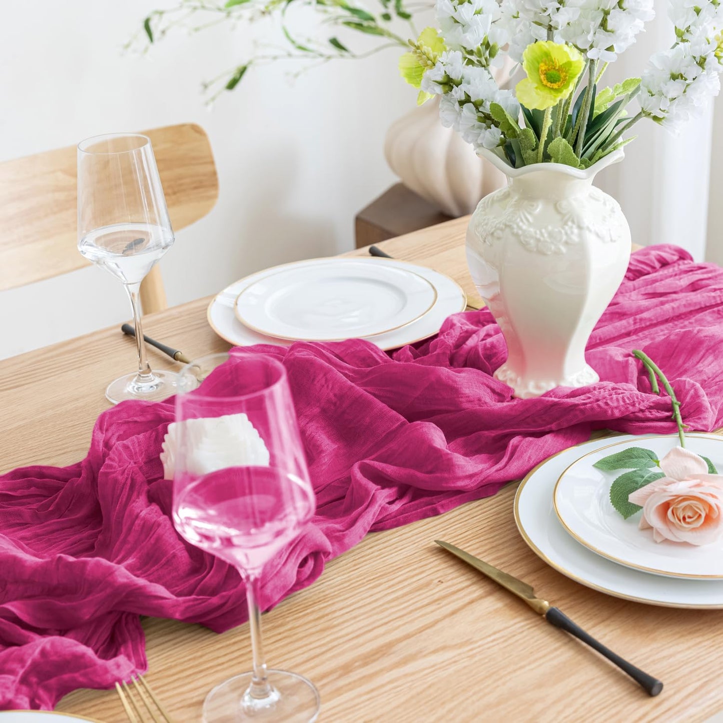 Cheesecloth Table Runner 120 Inches Long Fuchsia Boho Gauze Cheese Cloth Runner 10FT Rustic Sheer Fall Table Runners for Thanksgiving Wedding Party Baby Shower Decoration