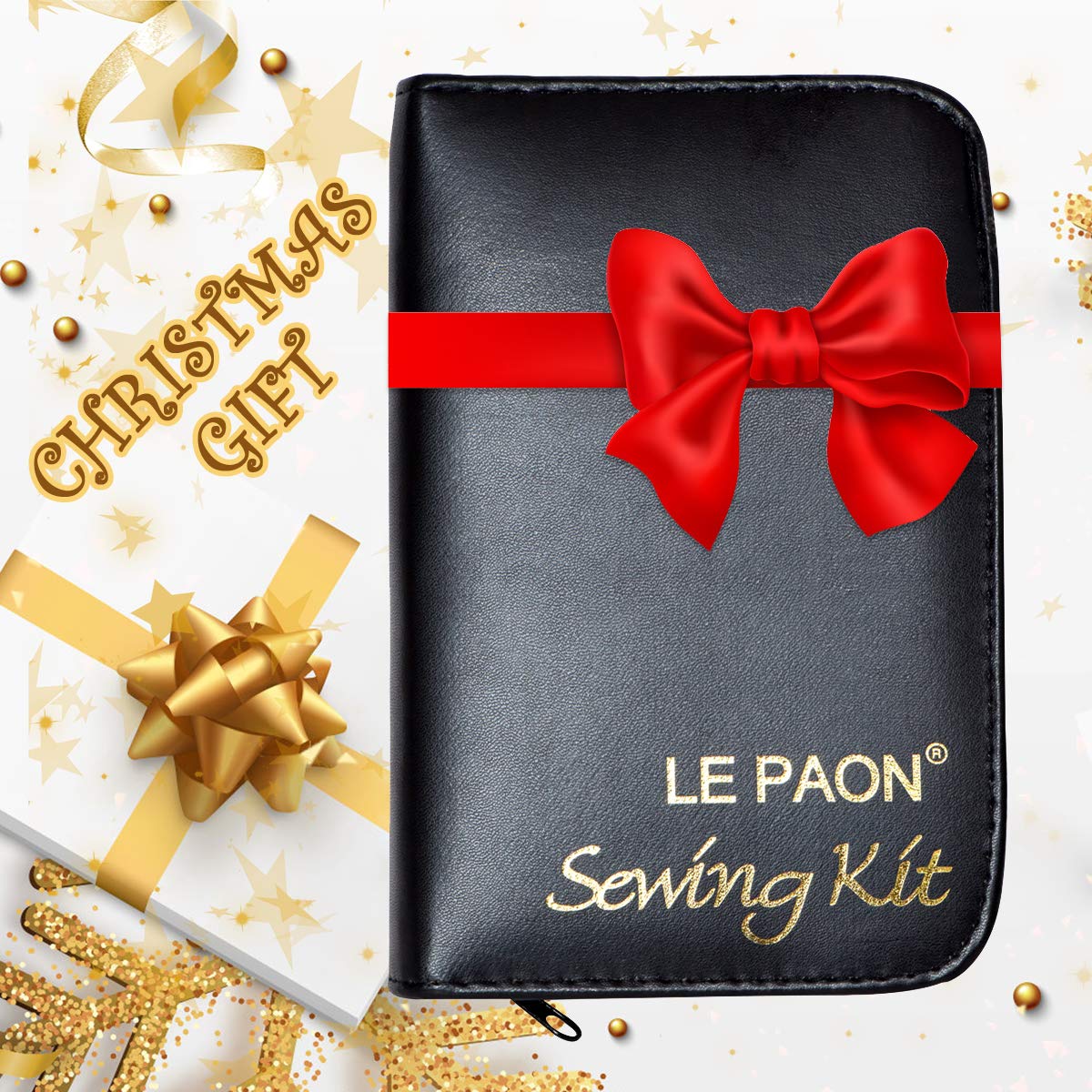 Sewing Kit for Traveler, Adults, Beginner, Emergency, DIY Sewing Supplies Organizer Filled with Scissors, Thimble, Thread, Elastic,Sewing Needles, storage,Tape Measure etc (Black, X) Great gift