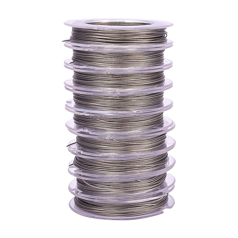 PandaHall 10 Rolls 0.45mm Steel Tiger Tail Beading Wire Stainless Steel Color Soft Flexible Jewelry Wire for Jewelry Making, Bead Stringing, Crafting(10yard/ roll, 100yard totally)