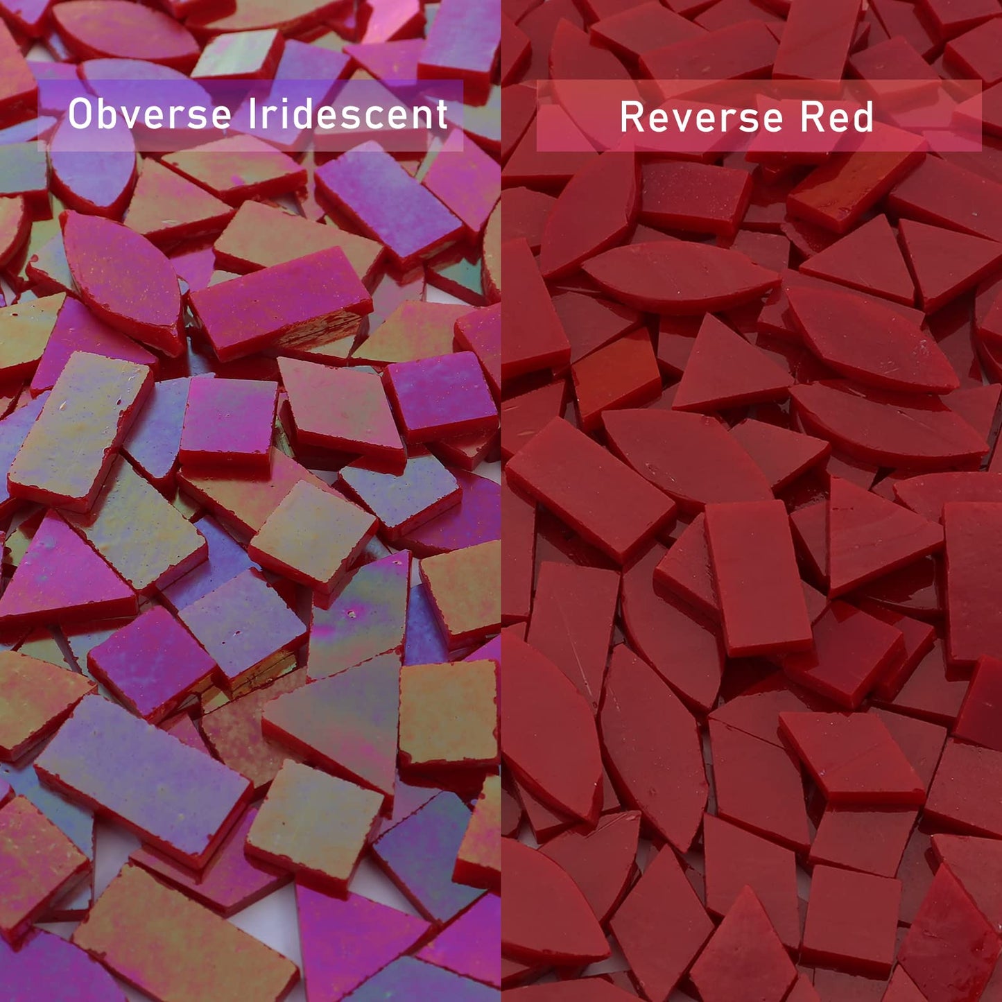 LITMIND Iridescent Glass Mosaic Tiles for Crafts, 240 Pieces 5 Shapes Mixed Red Stained Glass Pieces, Mosaic Kits for Adults (Iridescent Red)
