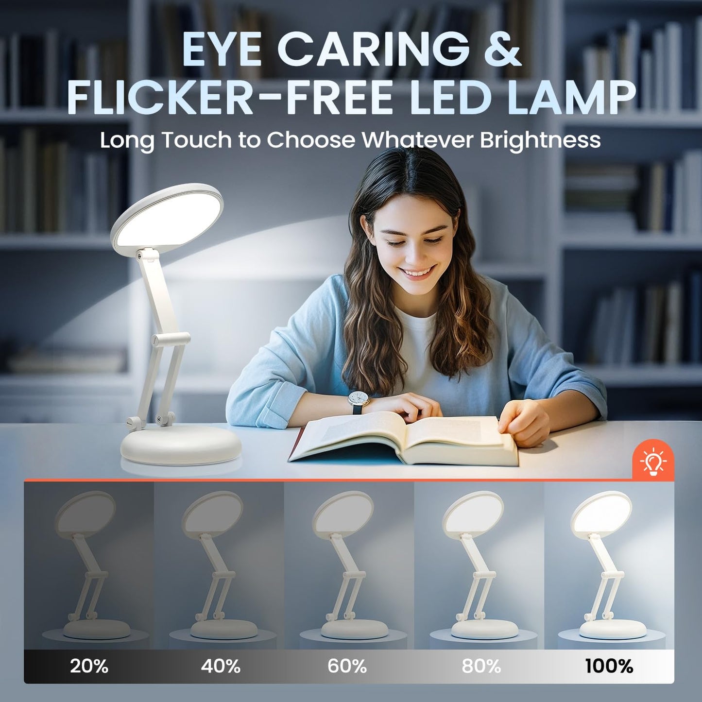 Battery Operated Lamp Rechargeable Lamp Foldable & Portable Light, 8 Brightness Dimmable Cordless Lamp Rechargeable Light Wireless Lamp Mini Lamp, Battery Lamp Battery Lights Nail Light for Desk, LED