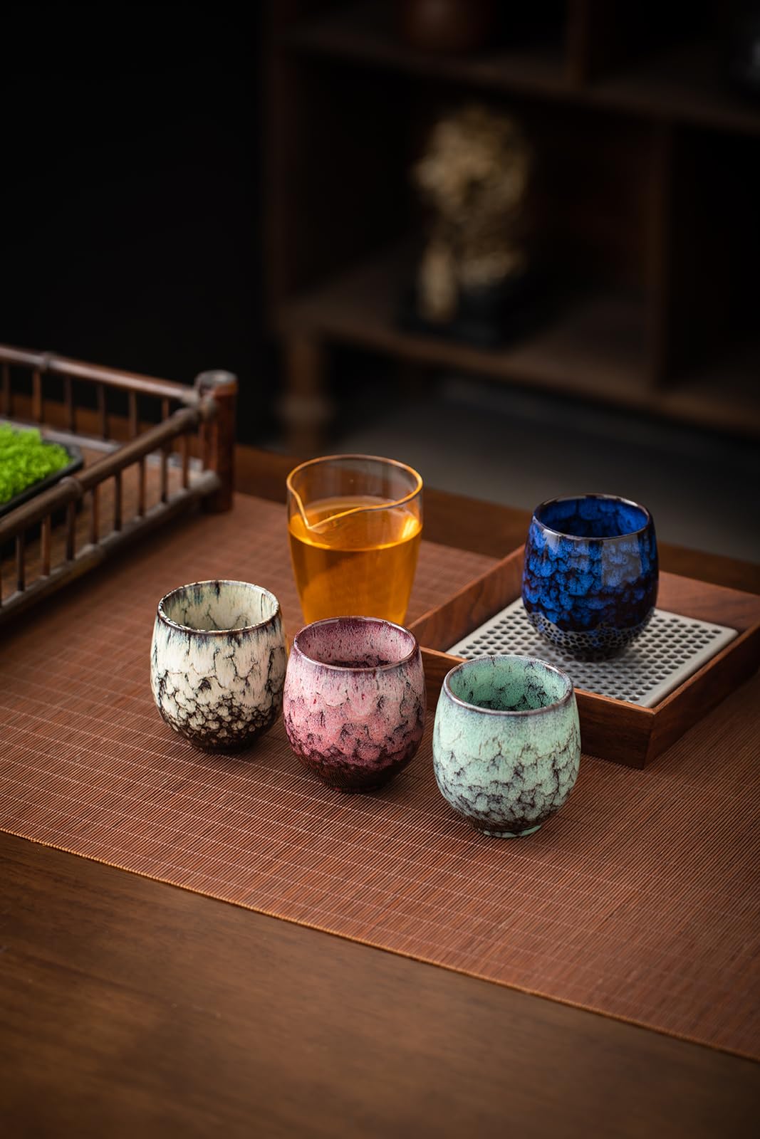 Jianzhan Ceramic Teacup, Kung Fu Tea Set, Coffee cup,Yerba Mate Set Ceramic Mate CupSet of 4 (4 colors)