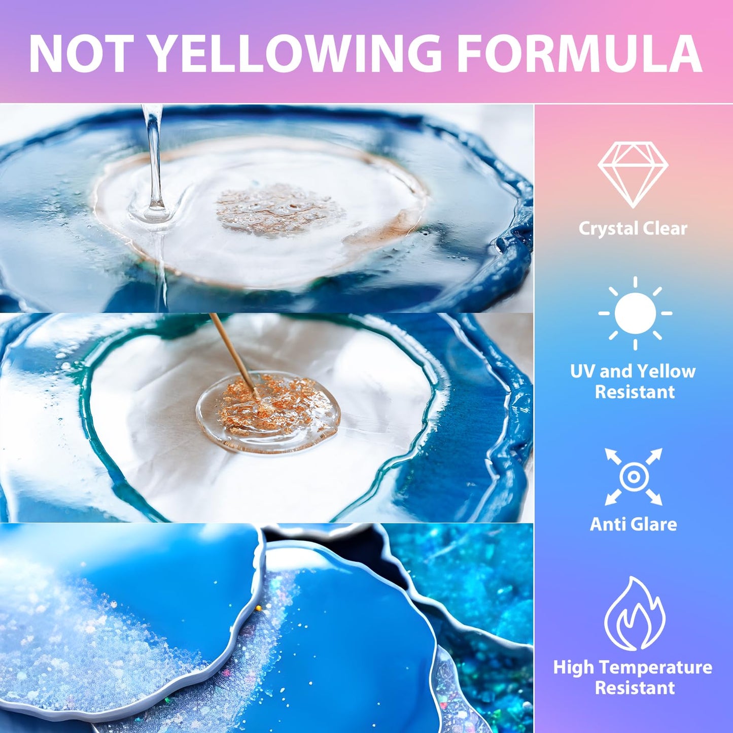 32OZ Epoxy Resin, Crystal Clear, No Yellowing & No Bubbles, Self-Leveling Coating & Casting Resin for Table Tops, Molds, DIY Projects – 1:1 Ratio (16OZ x 2)