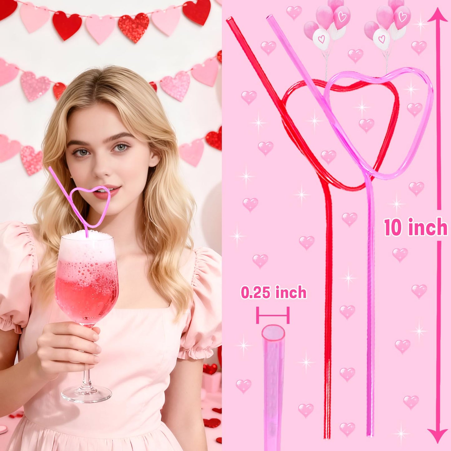 24PCS Valentine’s - Day - Wedding - Bachelorette - Party - Straws - Supplies - Decorations - Heart Shaped Drinking Straws for Galentine's Day V- Day Party Favors,Bridal Shower Birthday Parties Decor