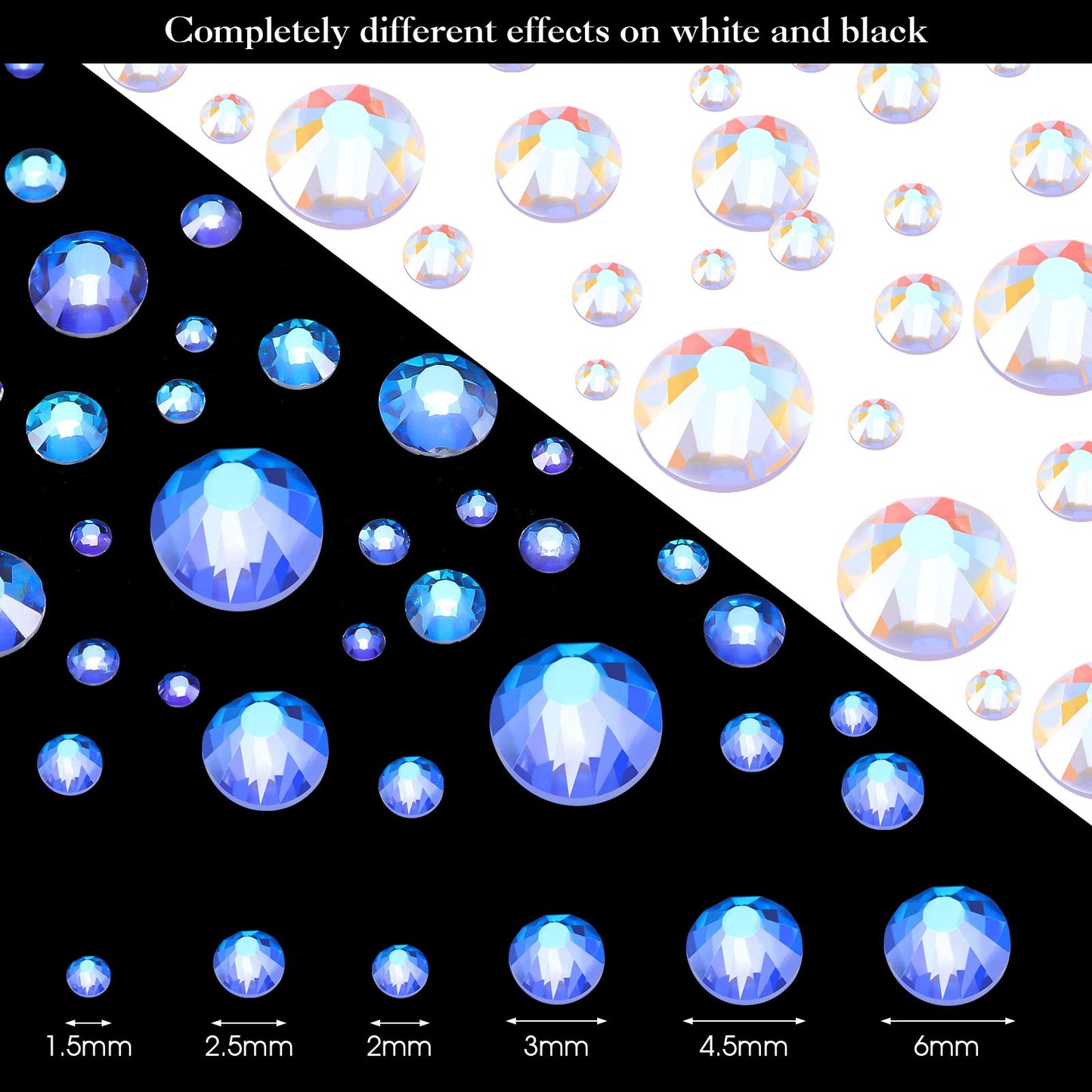 TecUnite 2000 Pieces Flat Back Round White Polar Light Crystal Rhinestones (1.5-6 Mm) with Pick Up Tweezer and Picking Pen for Crafts, Nail, Clothes, Shoes, Bags, DIY Art