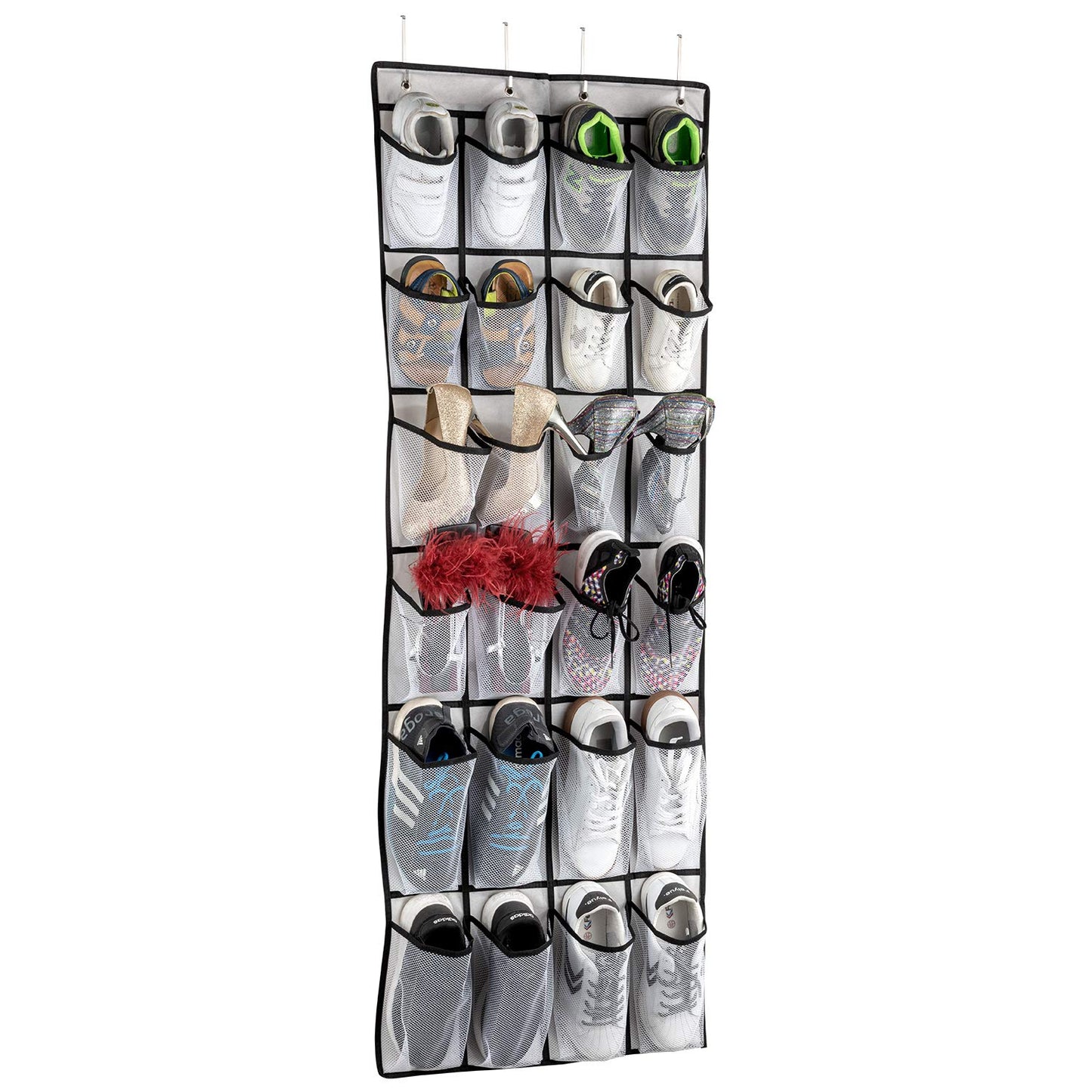 SAVERHO Over the Door Shoe Organizer, Hanging Shoe Organizer with 24 Mesh Large Pockets Door Shoe Rack Organizer for Men Women Kids Hanging Shoe Storage Bag.(White
