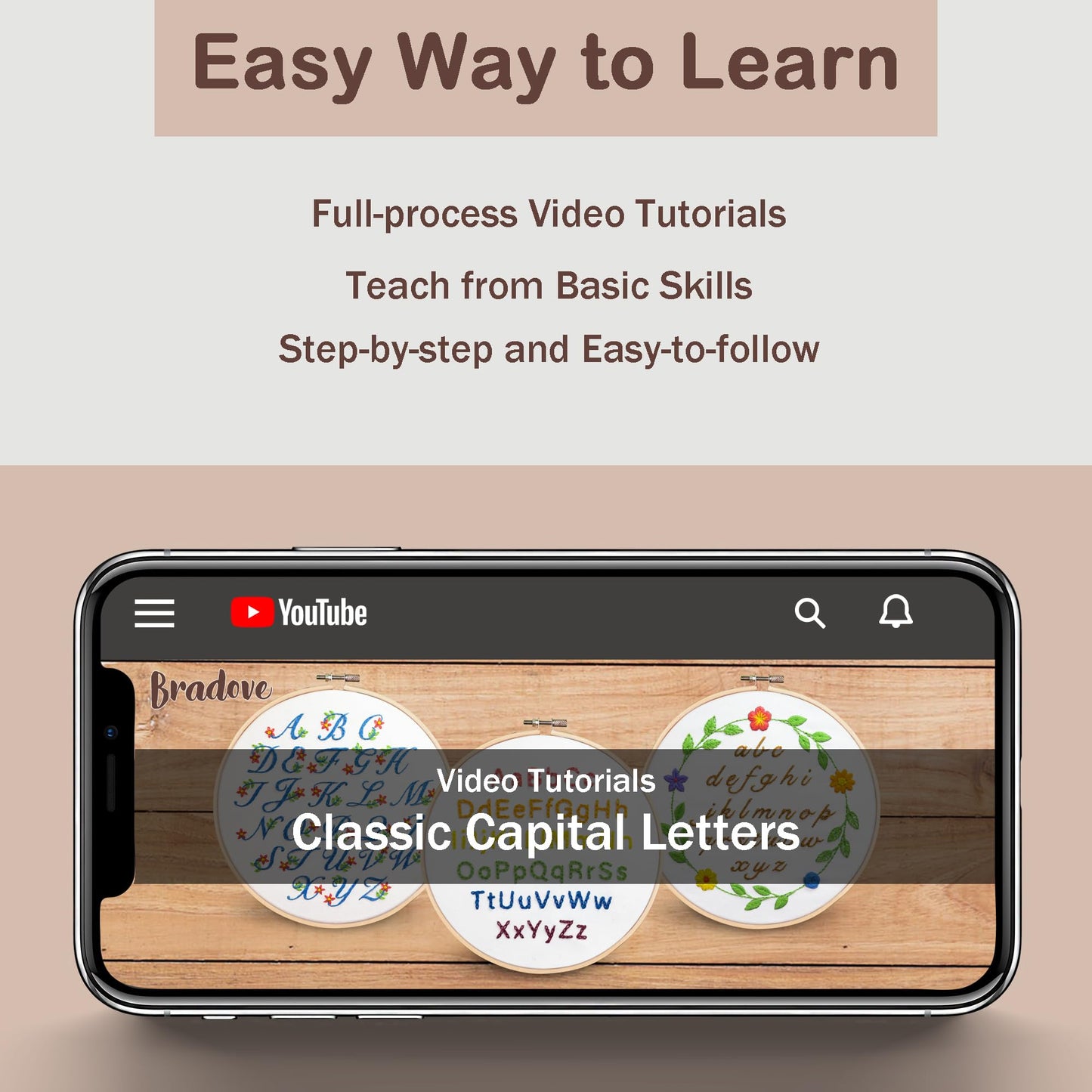 Bradove 3 Sets Alphabet Letter Practice Embroidery Kit for Beginners Adults Kids with Embroidery Patterns, Learn to Embroider Kit Adult Beginners