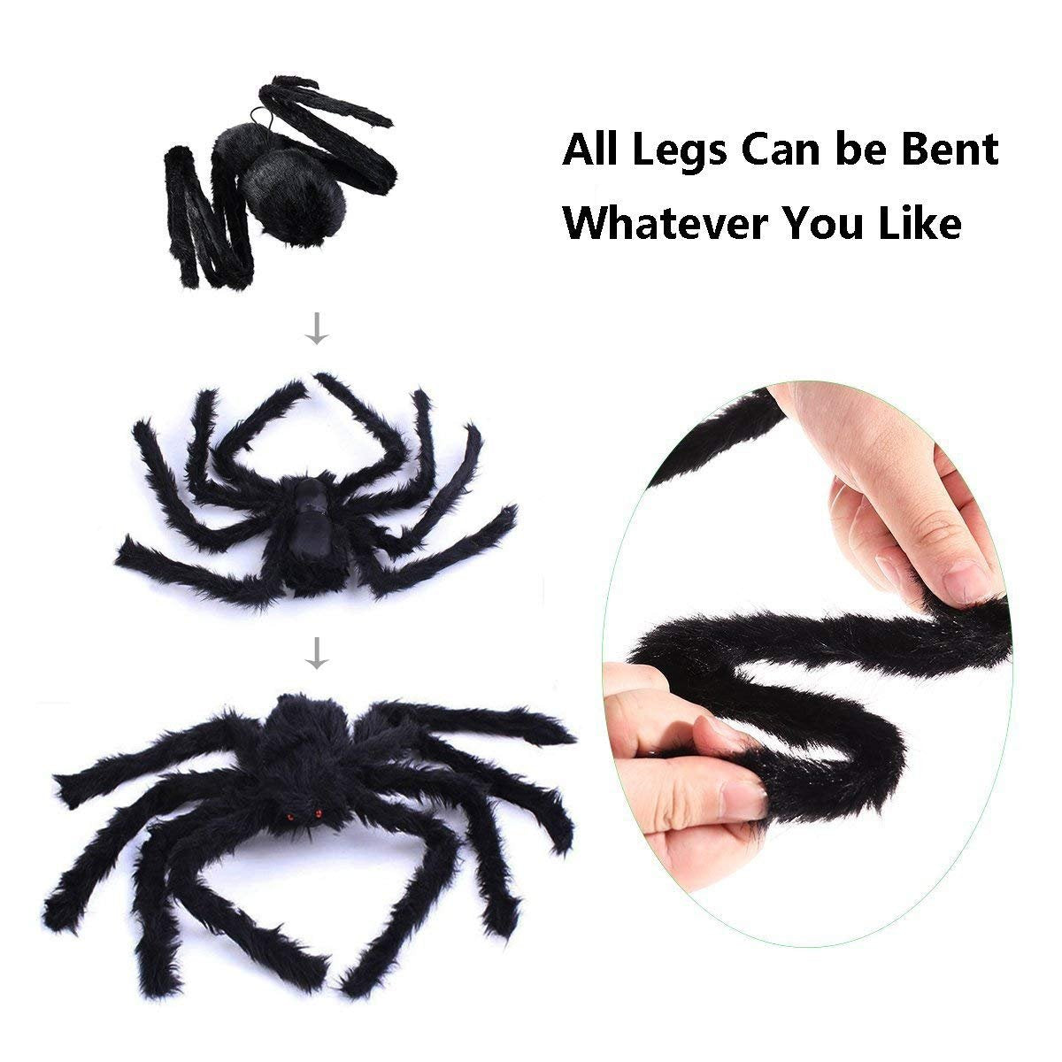 Halloween Giant Spider 4.9 Ft Black Soft Hairy Scary Spider for Halloween Outdoor Yard & Indoor Decoration