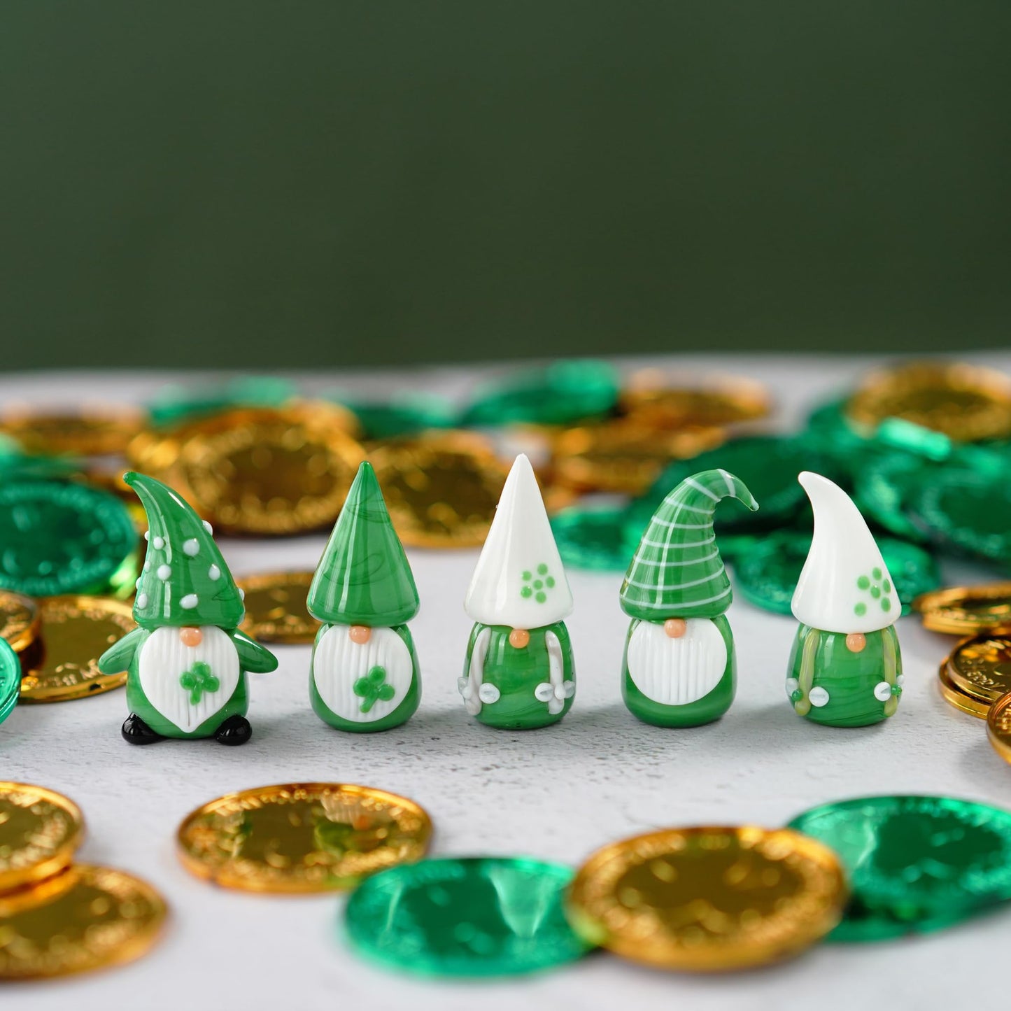 St Patrick's Day Gnomes Decorations 5Pcs Mini Blown Glass Gnomes Figurines Irish Green Clover Gnomes Figurines for Home Table, St Patrick's Day Ornaments