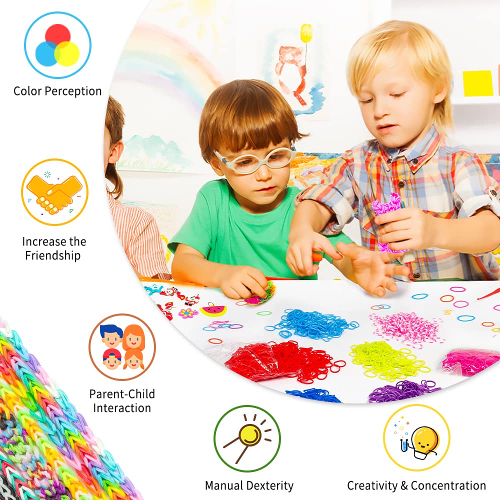 INSCRAFT 17500+ Rubber Loom Bands with 3 Layer Pink Container, 28 Colors, 600 S-Clips, 352 Beads, 40 Cartoon Pendant, Bracelet Making Refill Kit for Kids