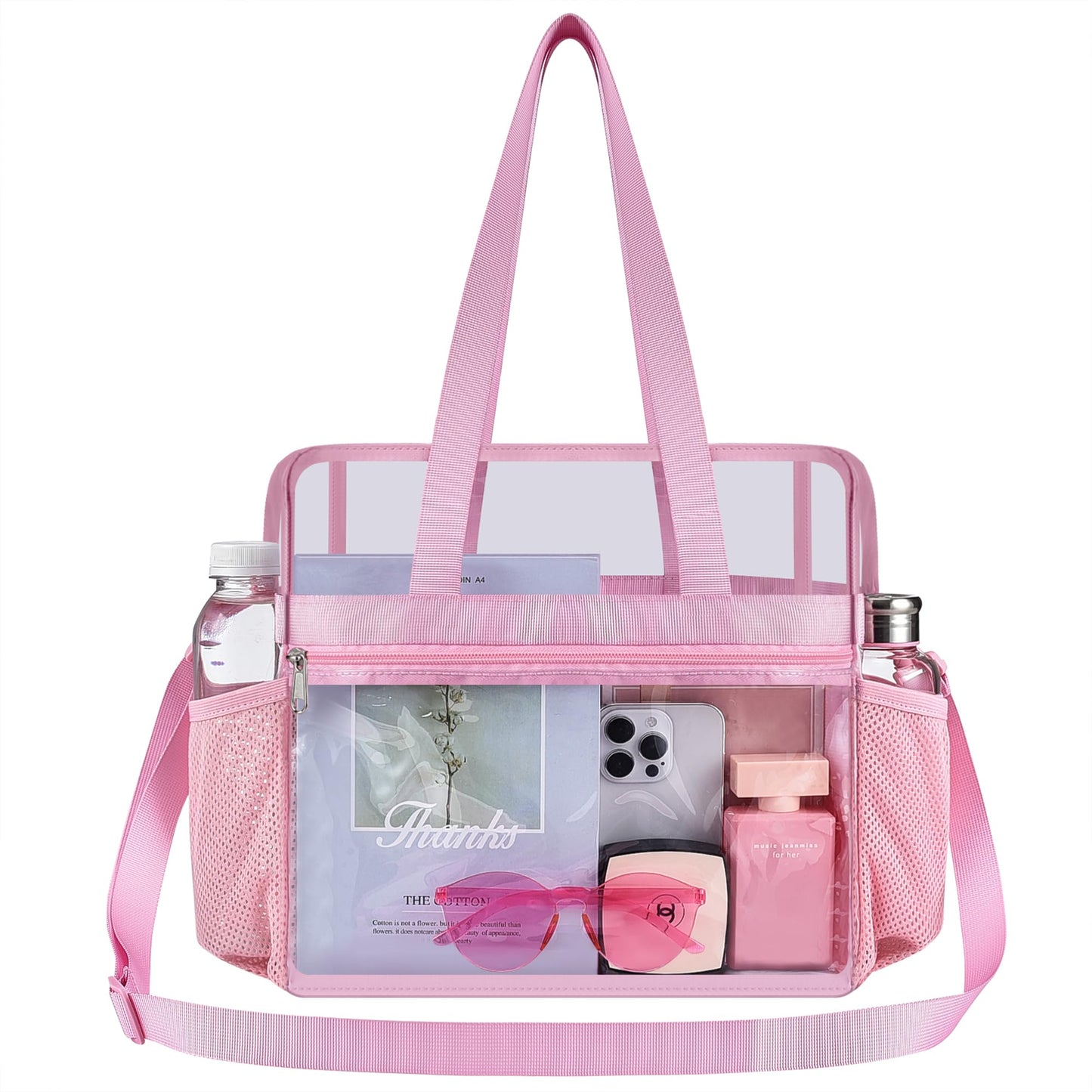 USPECLARE Clear Bag Clear Tote Bag Stadium Approved,Stadium Security Travel & Gym Clear Bag for Work (Pink)