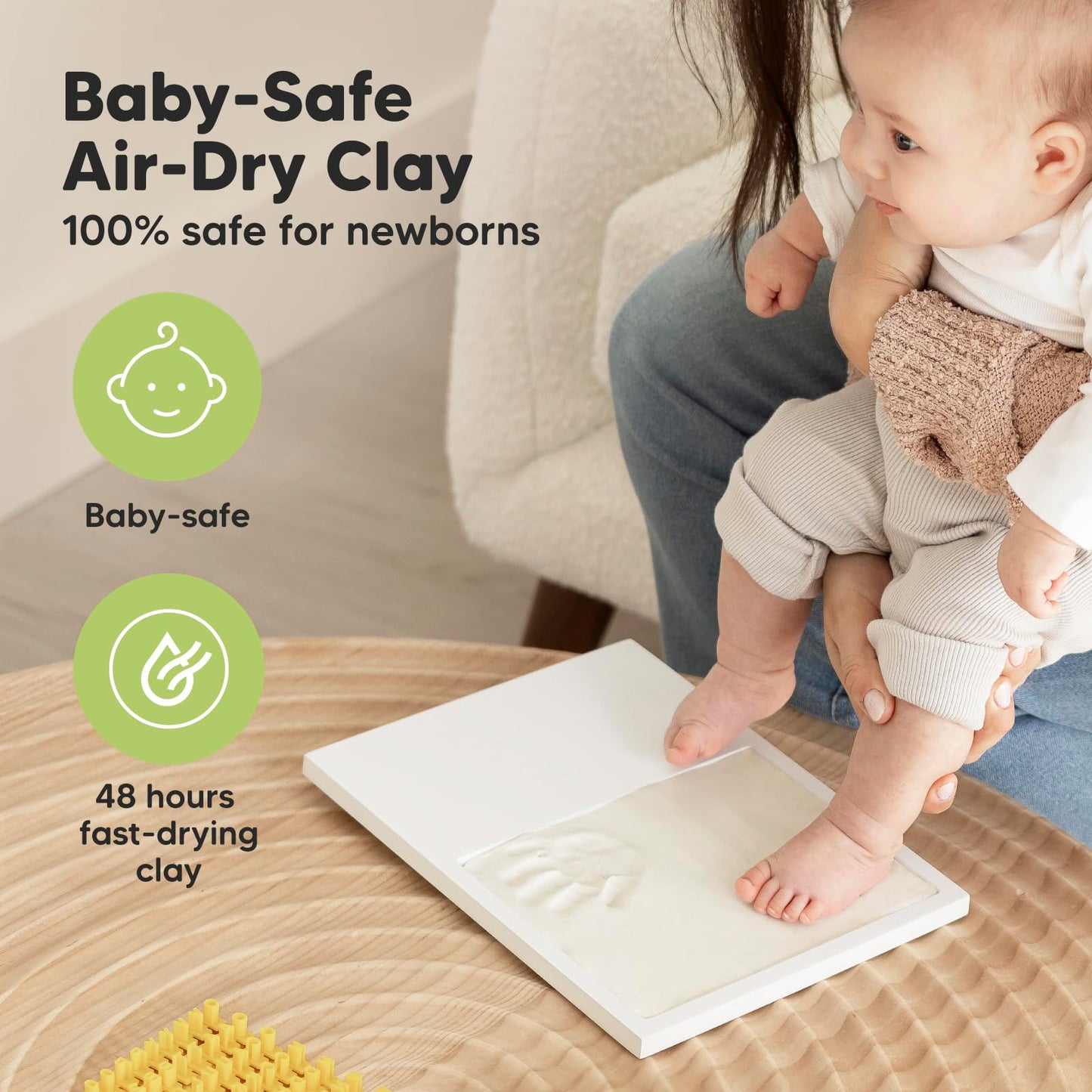 Baby Hand and Footprint Kit - Quick Dry Clay Baby Footprint Kit, Newborn Keepsake, Nursery Picture Frame for Boys, Girls, Personalized Gifts for Shower & Registry, New Mom Gift (Alpine White)