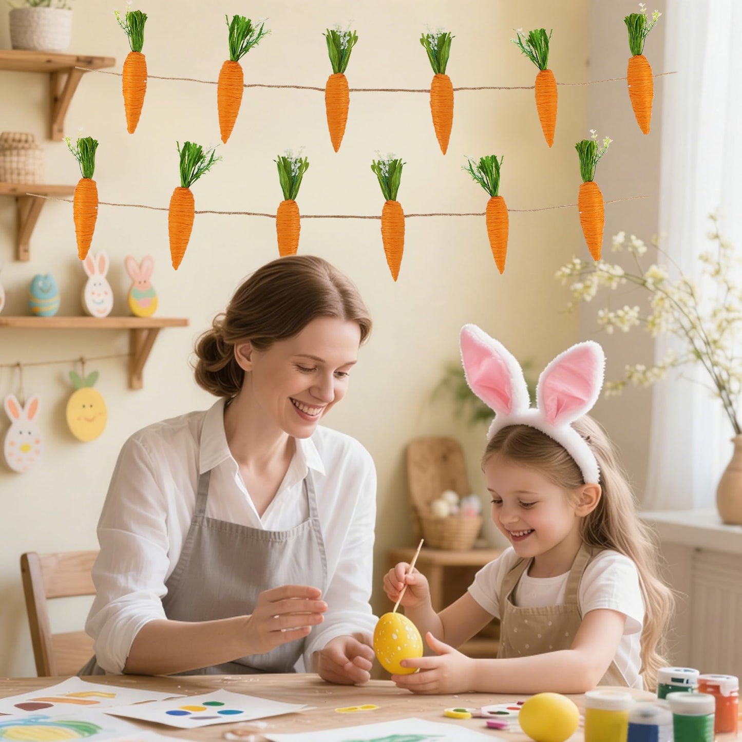 Easter Garland Decor, 12 Pcs Carrot Ornament for Mantel Decorations, 8.5 FT Hanging Artificial Carrots Garland Carrot Banner for Fireplace Home Kitchen Party