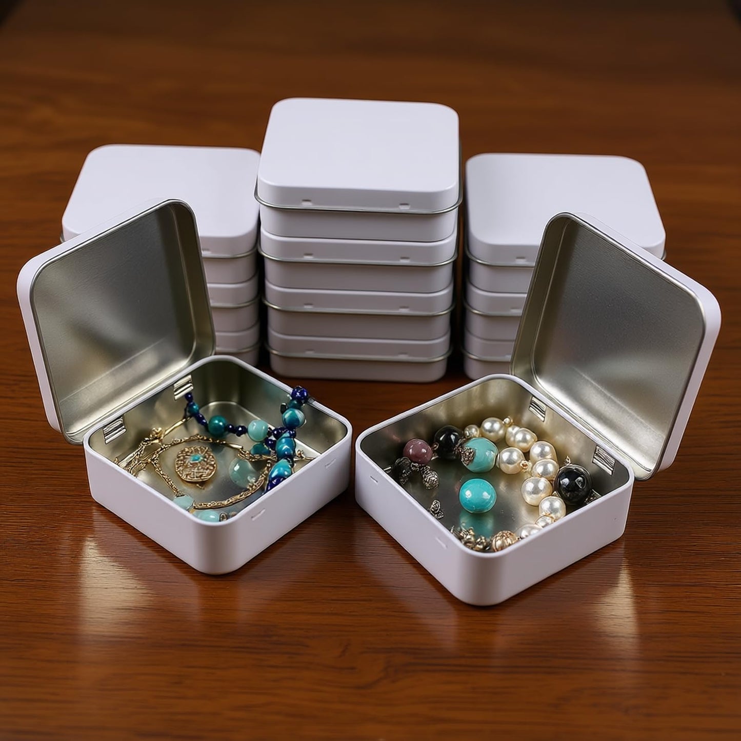 Goodma 12 Pieces Square Metal Empty Tins Home Storage Containers Organizer Mini Box with Hinged Lid, 2.76 x 2.76 x 0.79 inch (White)