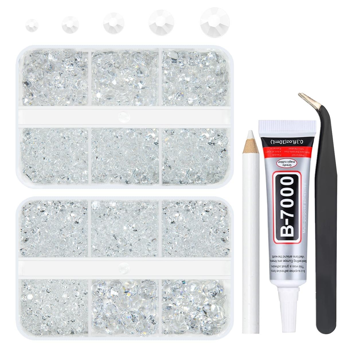 qiipii Transparent Clear Resin Rhinestones for Crafting Clear White Flatback Jelly Stones 2mm 3mm 4mm 5mm 6mm Gems Diamonds for Nails Face Eyes Makeup Tumblers Bottles DIY Crafts Clothes Shoes Phones