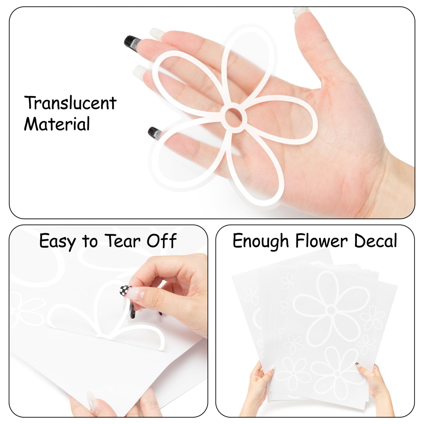 A1diee 8Pcs White Daisy Wall Sticker in Total 44 Pieces Vinyl Cute Flower Art Aesthetic Transparent Vinyl Peel and Stick Wall Decor for Christmas Window College Dorm Bedroom Living Room Decoration