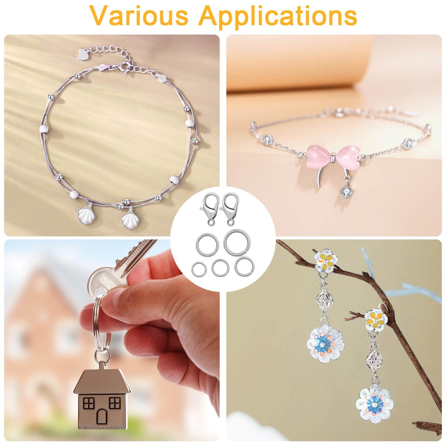 1200PCS Jump Rings for Jewelry Making Kit, Jump Rings and Necklace Clasps with Jump Ring Pliers Tools for Jewelry Making Supplies and Necklace Repair (Silver)