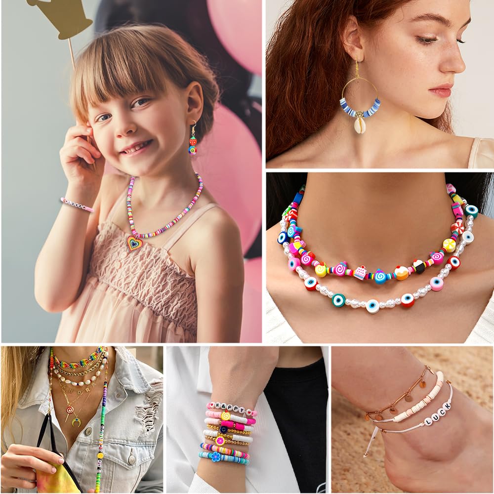 JOICEE 480PCS Fruit Flower Polymer Clay Beads, 24 Style Cute Heart Mushroom Clay Beads Charms for Jewelry Necklace Earring Making, DIY Bracelet Making Kit Accessories for Women Girls