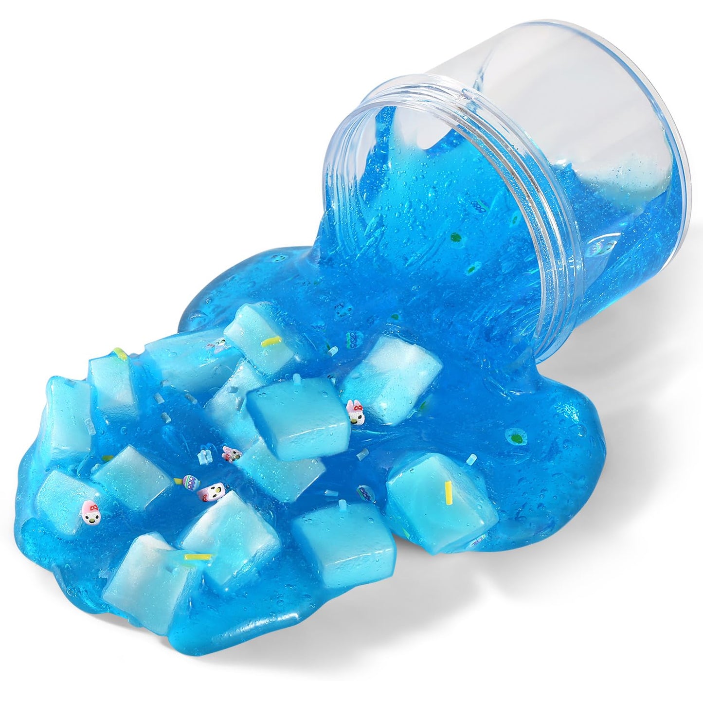 2 Packs Jelly Cube Crunchy Slime Kit,Non Sticky,Super Soft Sludge Toy,Birthday Gifts for Kids,DIY Crystal Glue Boba Slime Party Favor for Girls & Boys(Blue,Yellow)