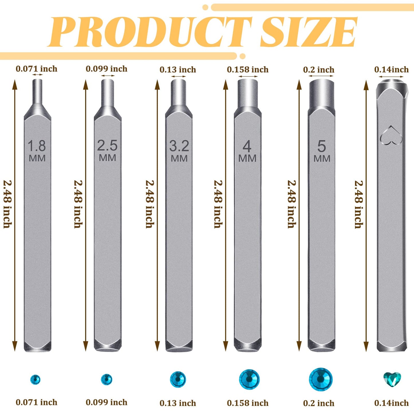 DIY Metal Stamping Kit Crystals Setter Stamping Punches Kit 2600 Pieces Multi Colored Flatback Rhinestones Heart Metal Hand Stamp 5 Pieces Circle Jewelry Design Stamps Jewelry for DIY Crafts, 6 Size
