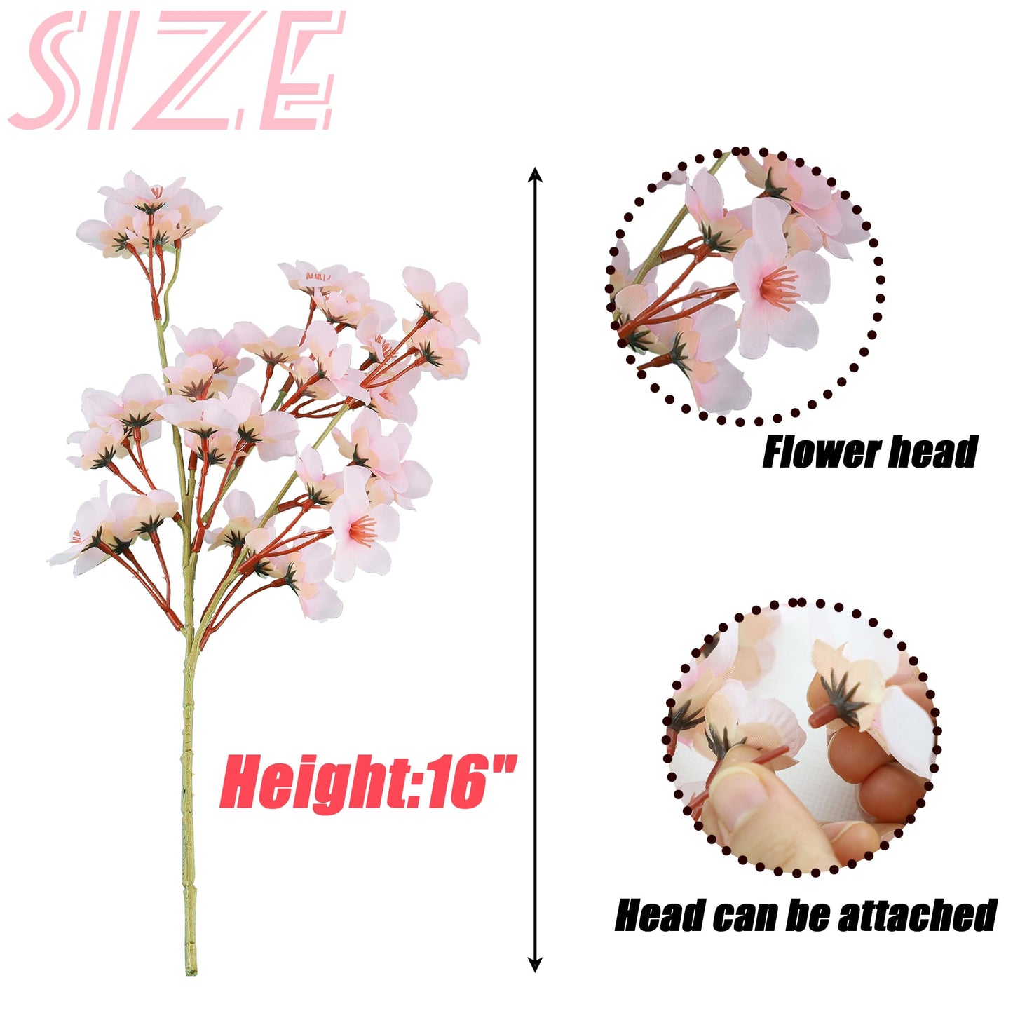 6Pcs Artificial Cherry Blossom Branches Decor Fake Flowers 16" Silk Faux Flowers for Decoration Spring Peach Bouquet Home Wedding Bedroom Party Japanese Garden Table Centerpiece Decor(Pink)