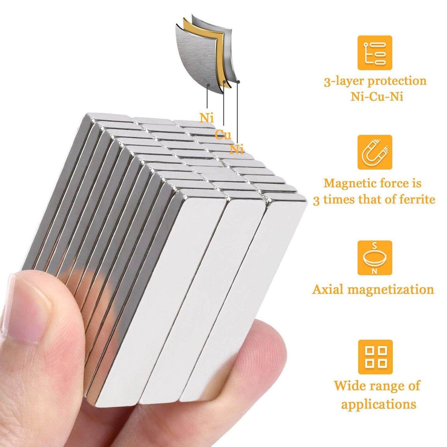 MIN CI Super Strong Neodymium Magnet Bar, 40X10X3mm Powerful Rare Earth Magnets Strip Heavy Duty, Small Rectangular Magnets Tiny for Fridge, Crafts, Science, Office, DIY, Pack of 30