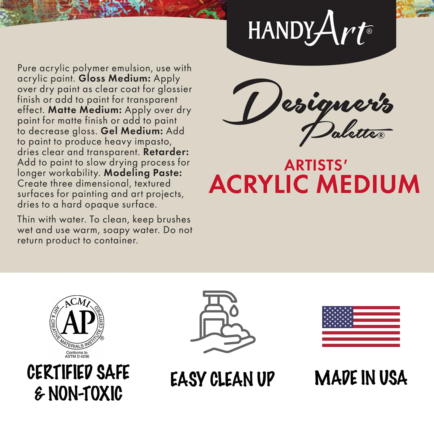 Handy Art Modeling Paste, 16 oz, Opaque White Finish, Creates 3D Sculptural Texture & Impasto Effects, Artist Quality Medium Dries Hard & Sandable, Certified Safe & AP Non-Toxic, Made in USA