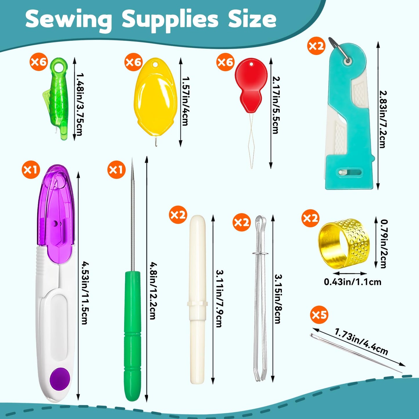 33 Pcs Sewing Tool Kit - with Automatic Needle Threader/Fish Mouth Easy Threader/Gourd and Thumb Shaped Simple Threader/Seam Rippers/Thread Snips/Drawstring Threaders/Awl/Thimbles/Needles