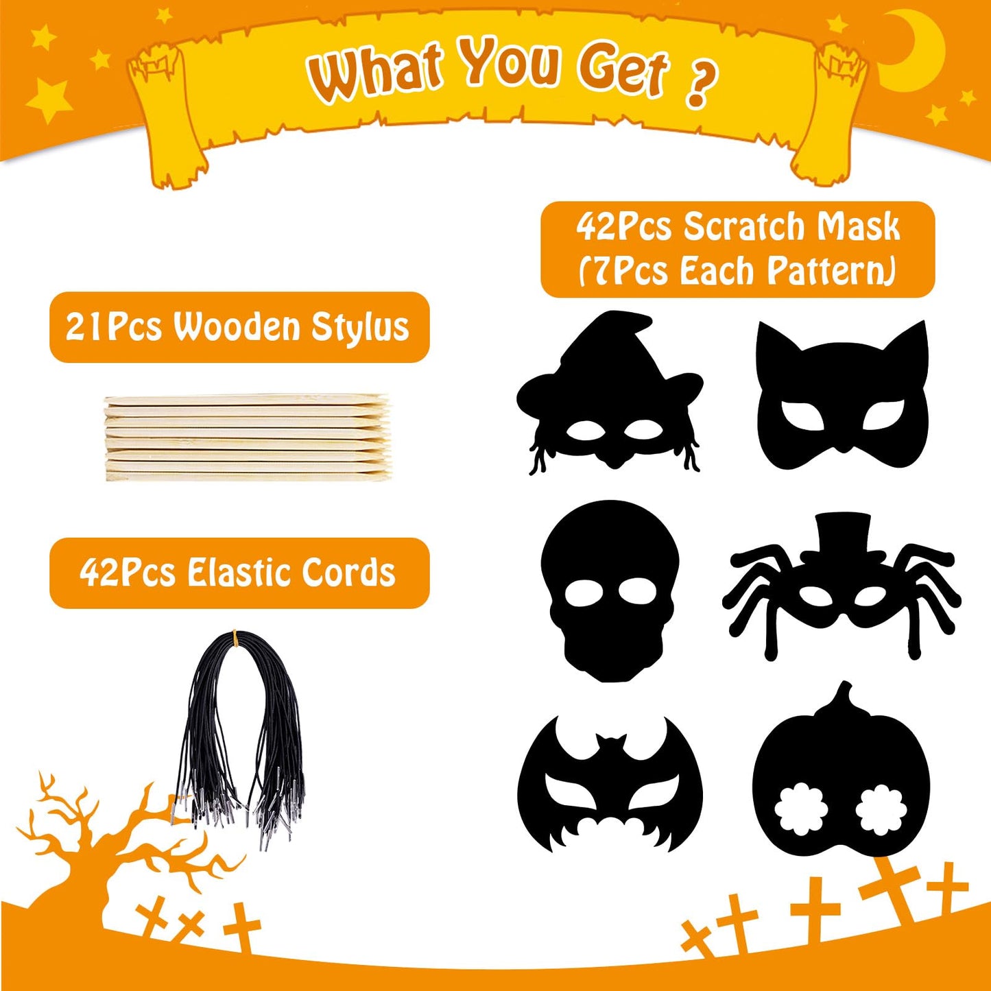 Halloween Crafts, 42PCS Halloween Rainbow Scratch Mask, Magic Scratch Paper Art for Kids Birthday Classroom Decoration for Halloween Party Favors Gifts Party Games Projects Kits