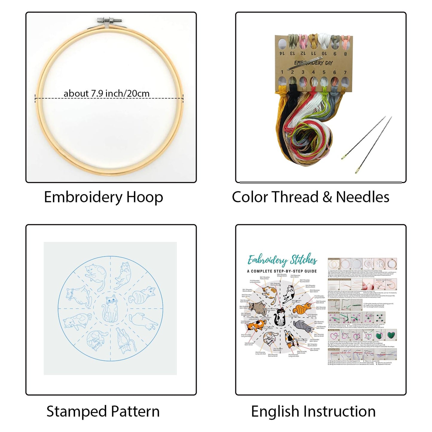 Louise Maelys Cats Embroidery Kits for Beginners with Cute Animals Pattern,Adults Starter Cross Stitch Kit DIY Needlepoint