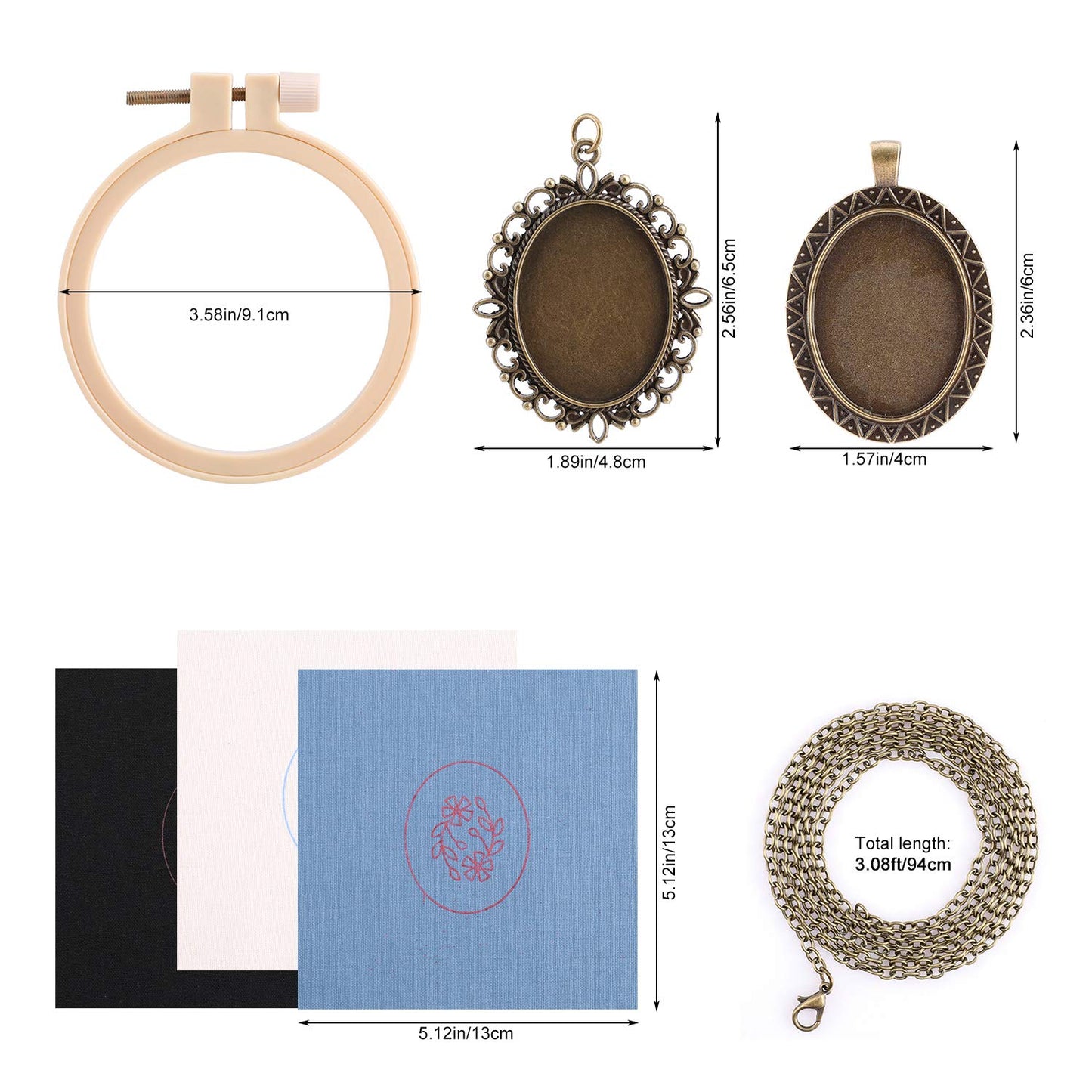 MWOOT 3 Pack Pendant Embroidery Starter Kit for Beginners,Retro Necklace Series Cross Stitch Tools for Necklace & Earrings & Hand Sewing Jewelry & Creative Gifts,Style A