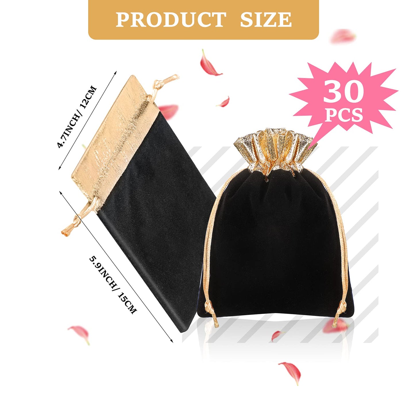 30 Pcs Velvet Drawstrings Gift Bags 6 x 5 Inch Jewelry Pouches Drawstring Candy Bags Bolsitas para Recuerdos Velvet Party Favors Present Pouch for Valentine's Day Christmas(Black)