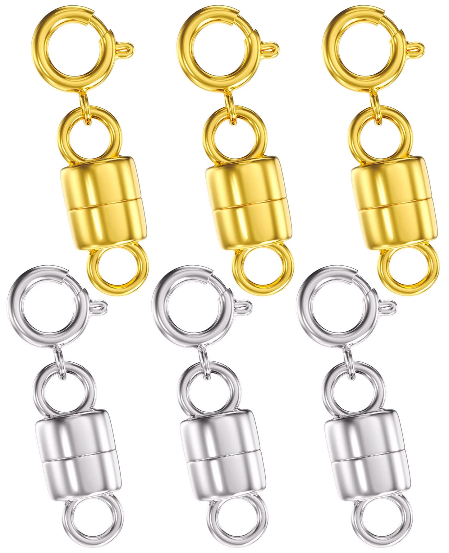 Clysoru Magnetic Necklace Clasps and Closures 14k Gold and Silver Beads Chain Extender Necklaces Bracelet Safety Magnetic Locking Jewelry Clasp Converter(3 Gold+3 Silver)