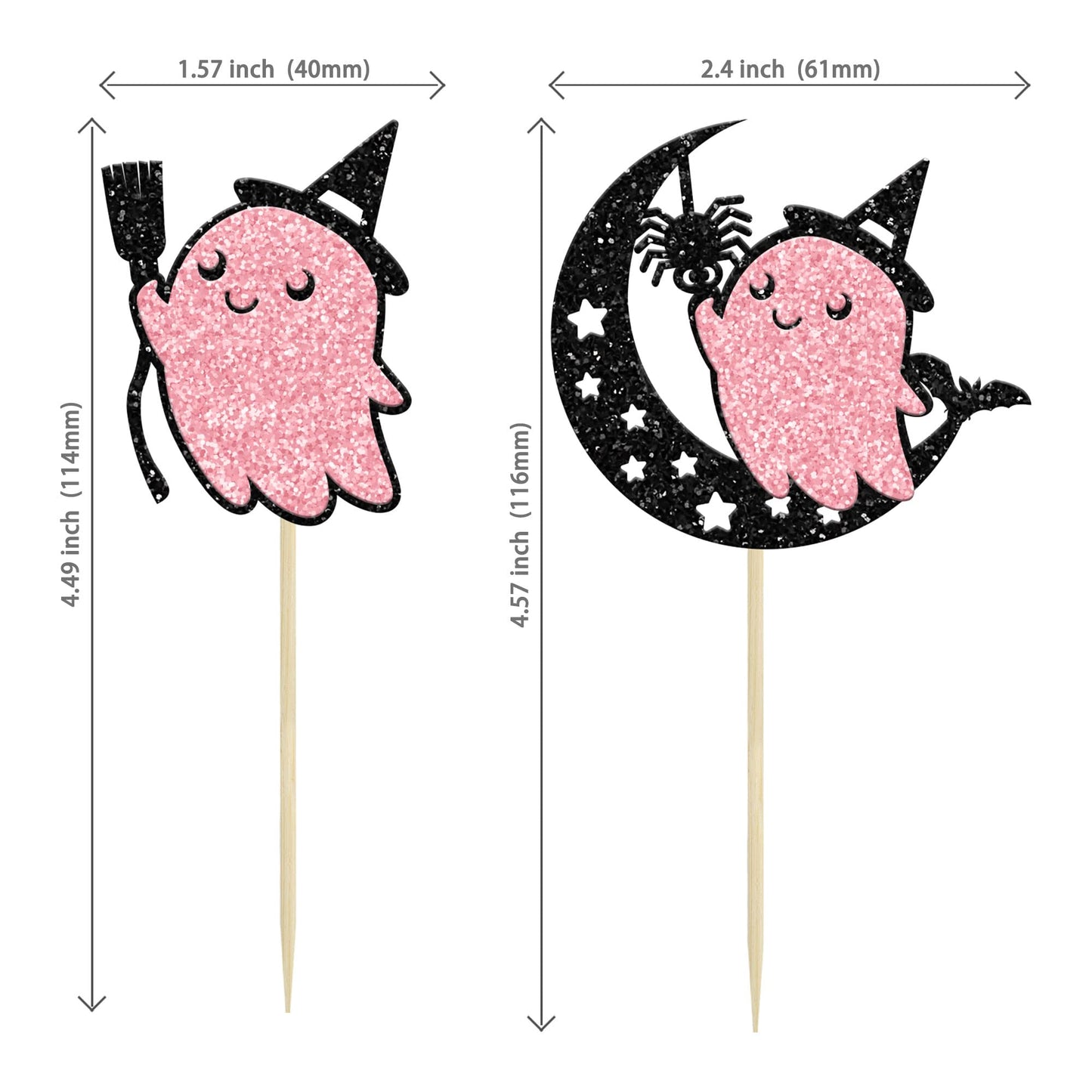 24Pcs Pink Halloween Cupcake Toppers Pink Ghost Little Boo Cake Toppers Decorations for Pink Girl Halloween Birthday Baby Shower Party Supplies