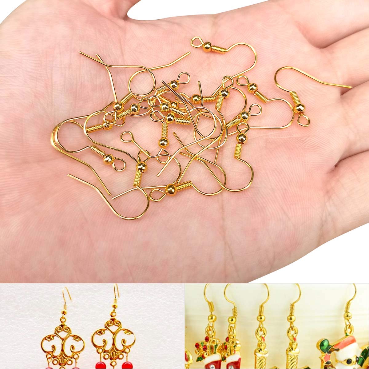 120pcs Earring Hooks with Ball and Coil, Hypo Allergenic Plated Gold Ear Wires with Transparent Storage Box, for DIY Jewelry Making