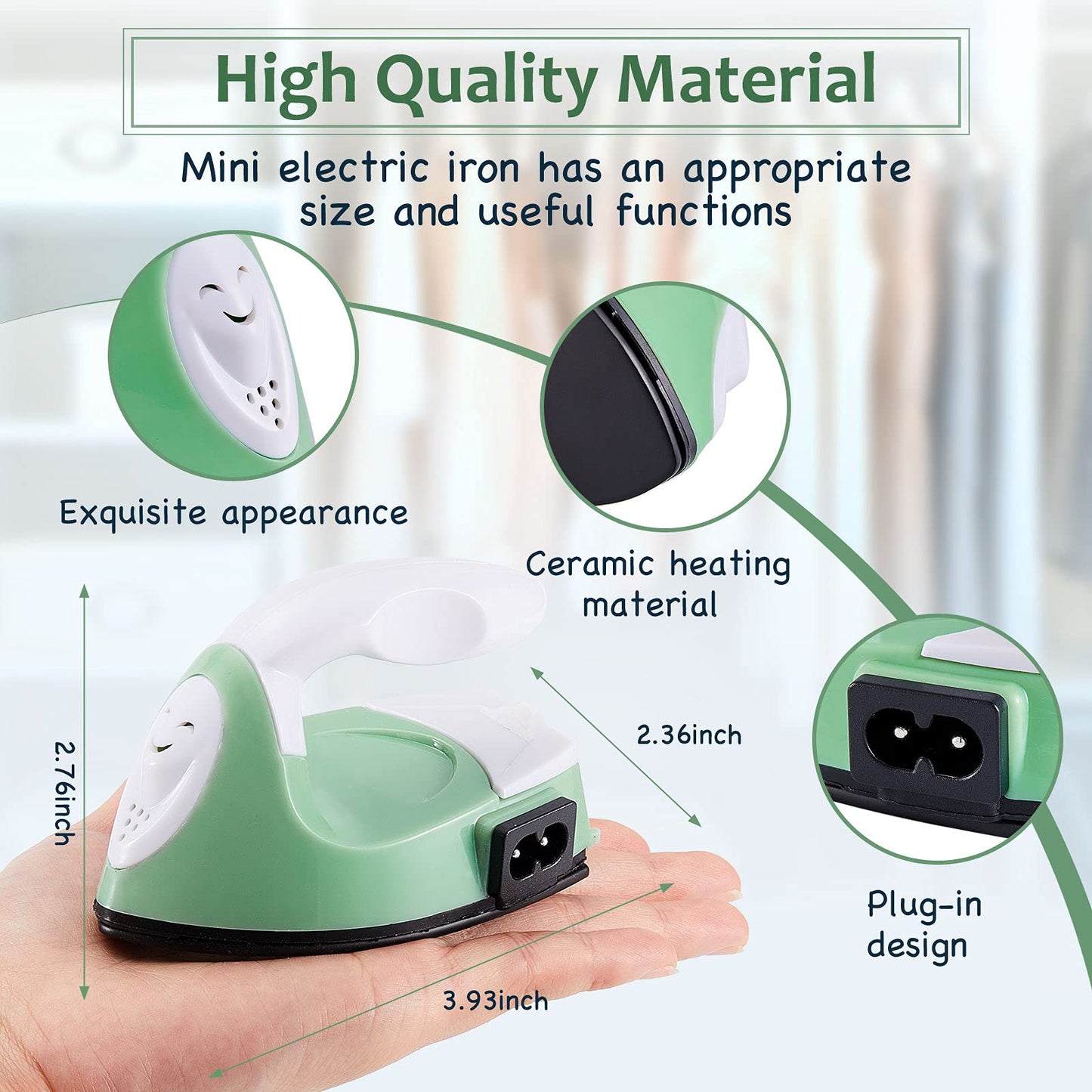 Mini Craft Iron Mini Heat Press Mini Iron Portable Handy Heat Press Small Iron with Charging Base Accessories for Beads Patch Clothes DIY Shoes T-Shirts Heat Transfer Vinyl Projects (Green)