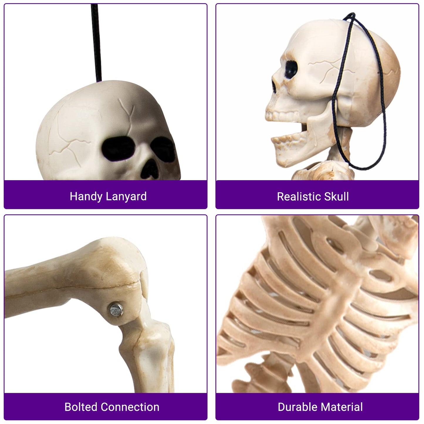 16" Small Skeleton Halloween Decor: Posable Hanging Halloween Skeleton Decorations Mini - Poseable Joints Skeleton Plastic Full Body for Indoor Outdoor, 2 Packs