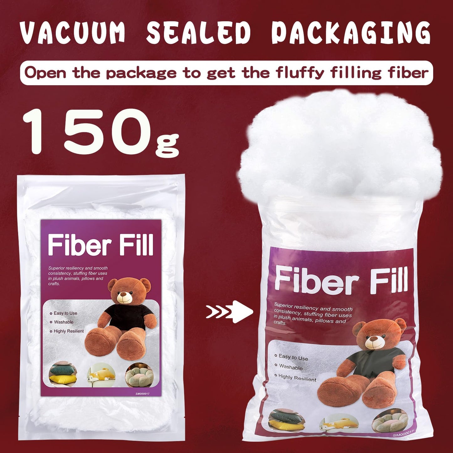 BUTUZE 5.29oz/150g Polyfill Stuffing Fiber Fill, White Premium Fiberfill Stuffing for Craft, High Resilience Crochet Stuffing, Stuffing for Stuffed Animals, Cotton Batting, Recyclable