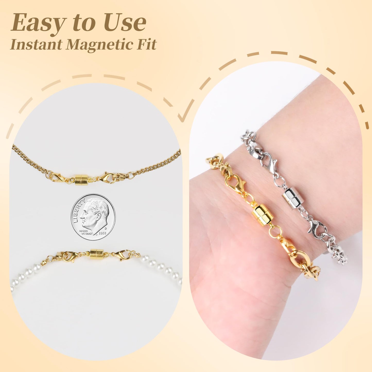 SUTQIGUI Magnetic Necklace Clasp and Closures with Double Lobster Clasp, 14K Gold and Silver Necklace Extenders for Women Jewelry Magnetic Clasps for Necklaces, Bracelet Necklace Extender(12PCS)